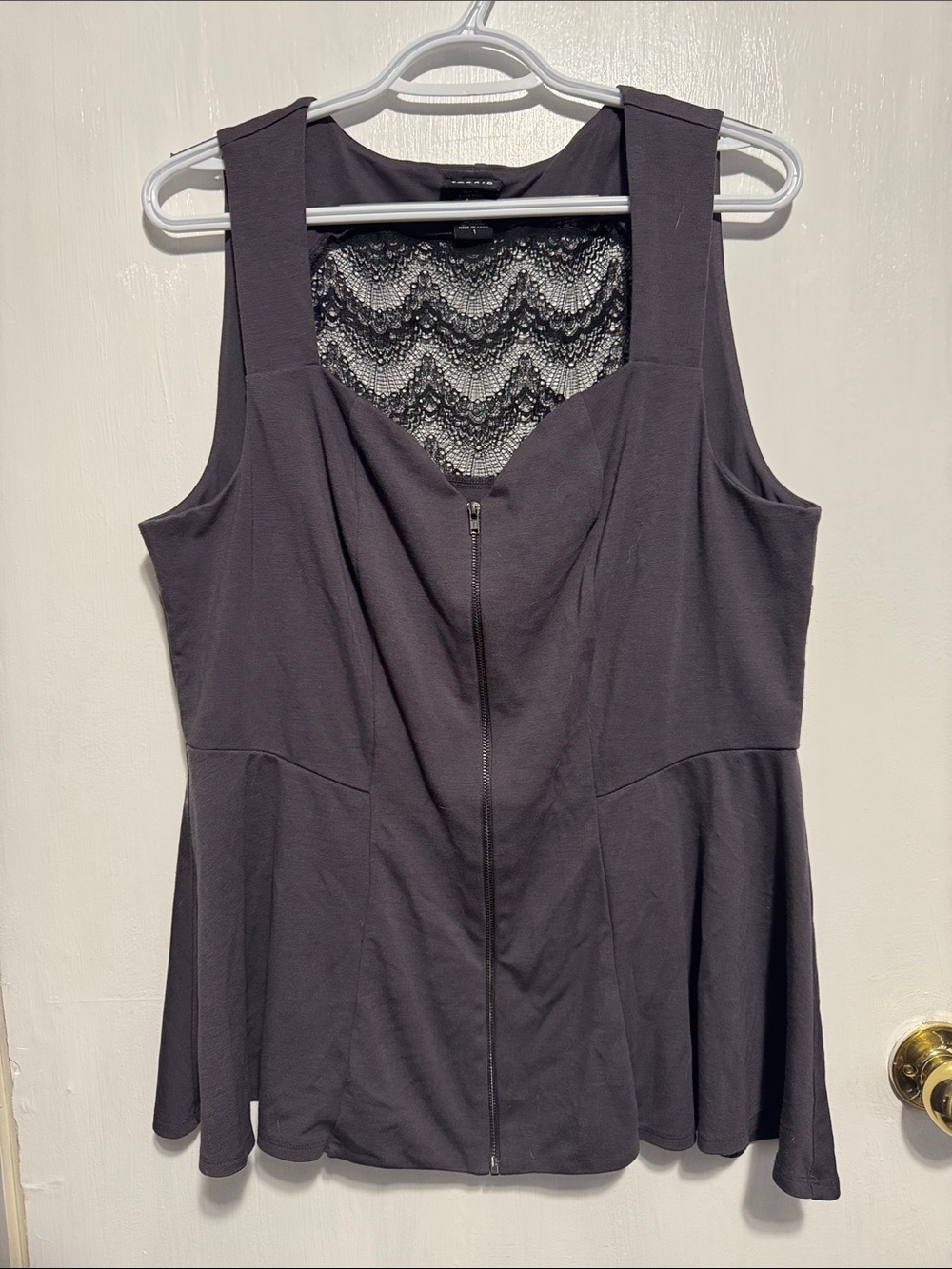 Black Sleeveless Peplum Tank with Lace Back